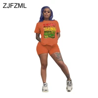 2021 women two piece set outfit lounge wear matching set letter print short sleeve top and biker short sweat suit summer clothes