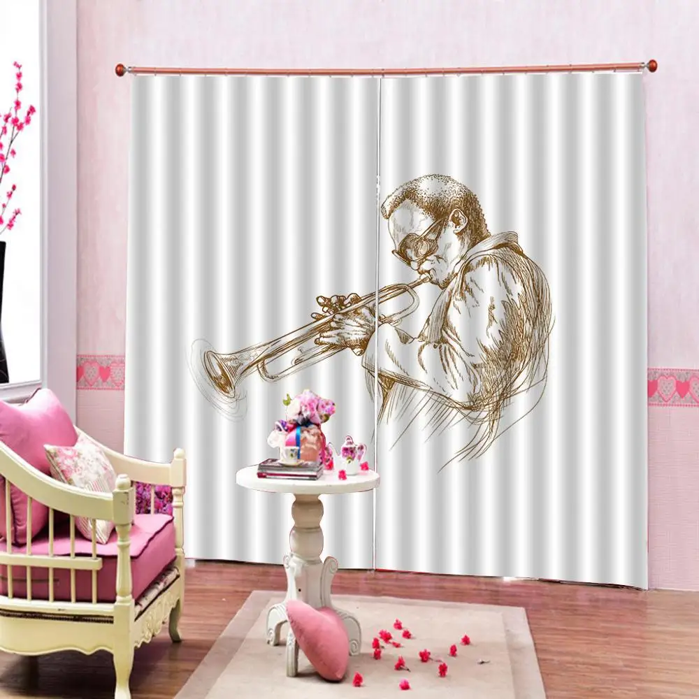 Шторы с принтом в виде музыкальных инструментов 2 панели крючками для гостиной
