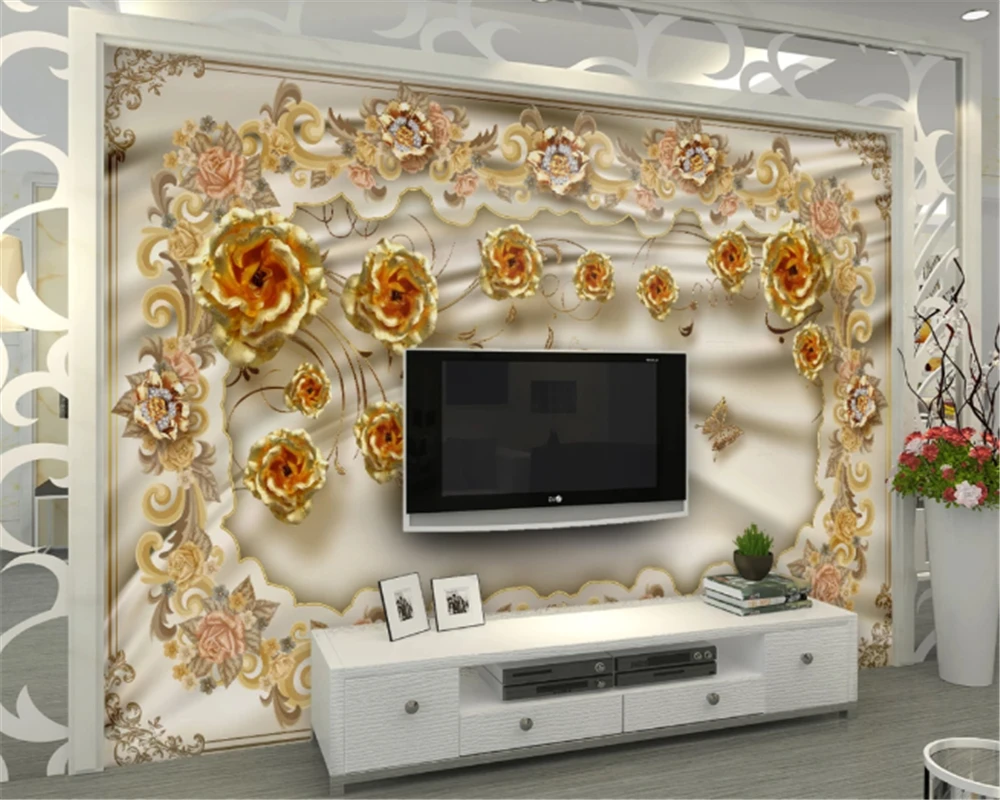 

beibehang wall papers home decor Custom photo wallpaper European best luxury jewelry pearl flower TV background home decoration
