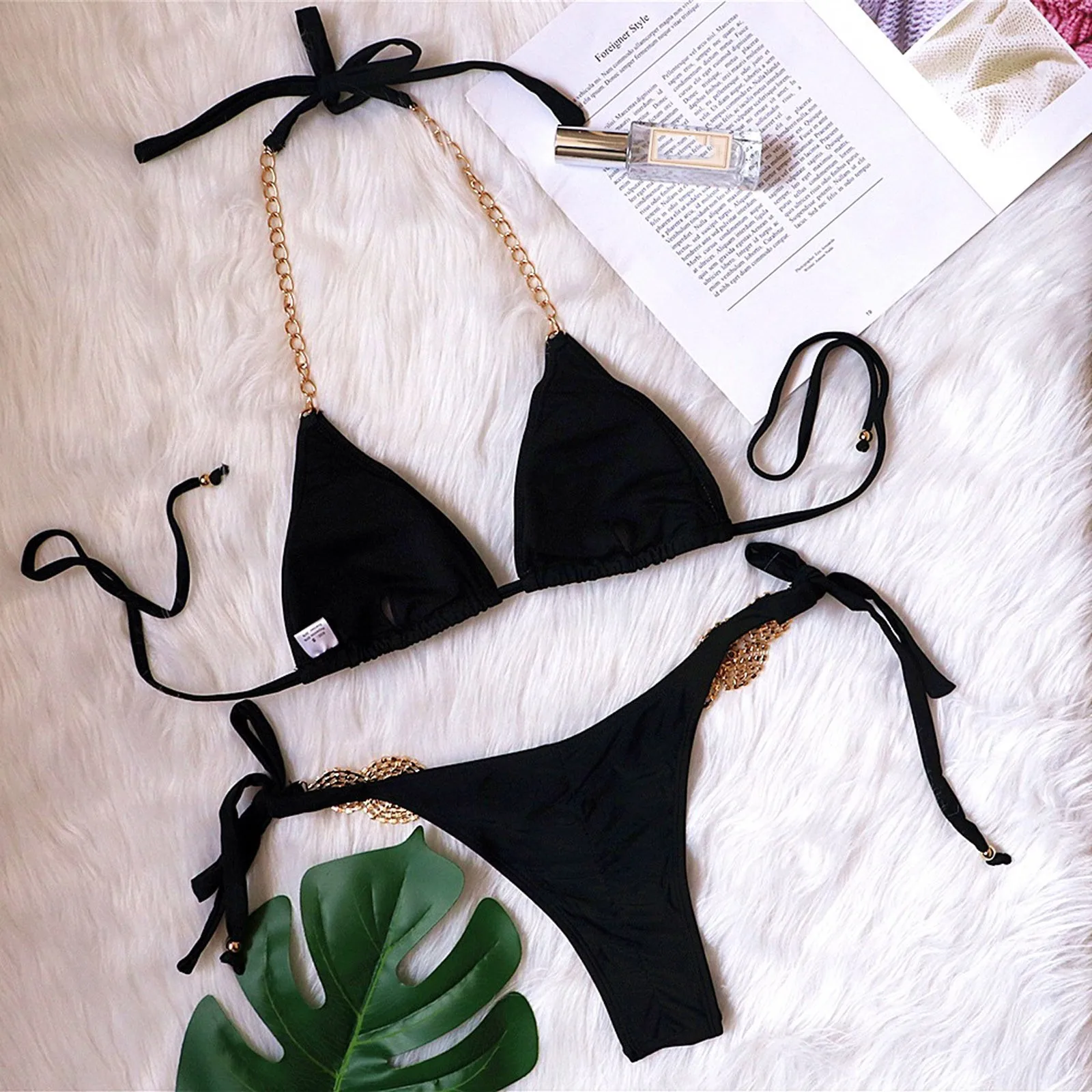 

Fashion Diamond Decor Women Bikini Set Push Up Summer Two-Piece Swimsuit High Waist Beachwear Padded Swimwear