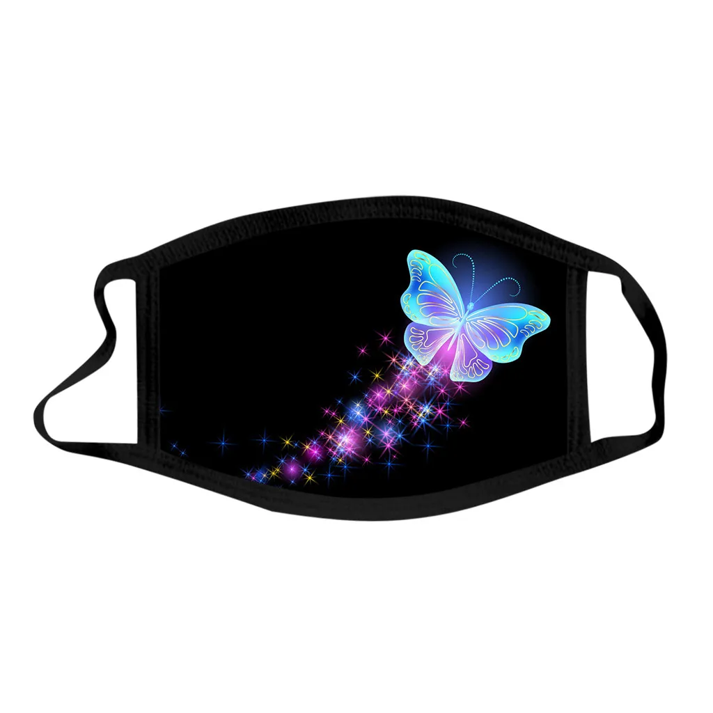 Маска для лица многоразовая и моющаяся с принтом бабочек Пылезащитная