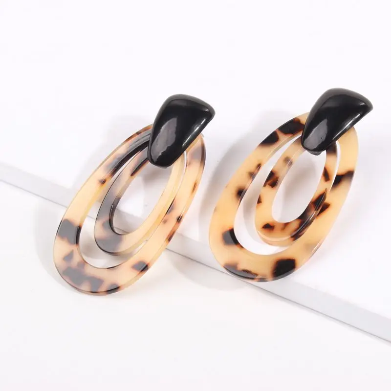 

Women Leopard Print Big Statement Earrings Circles Resin Dangle Drop Earrings