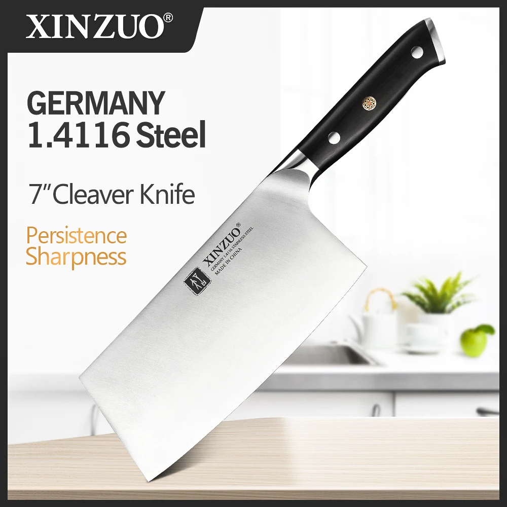 

XINZUO 7‘’ inch Kitchen Knife High Carbon German Stainless Steel Knives Butcher Chopper Cleaver Meat Vegetables Ebony Handle