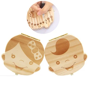 Детская деревянная коробка для зубов ИспанскийанглийскийПортугальскийфранцузскийрусский текст на выбор детский зуб Organizor Umbilica Lanugo коллектор Новый