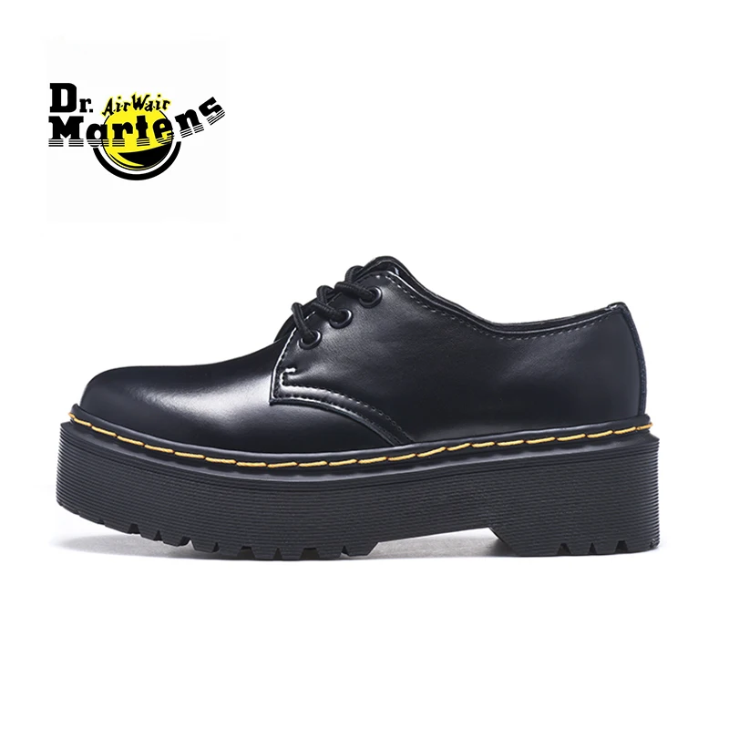 

Dr.Martens Women Black 1461 Doc Platform Smooth Genuine Cow Leather Shoes Female Cool Girls Goth Loafer Casual Creepers Flats