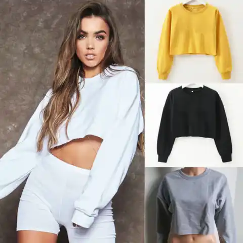 Fashion Women Ladies Hoodies Autumn Long Sleeve Loose Hoodies Casual Crop Tops Solid