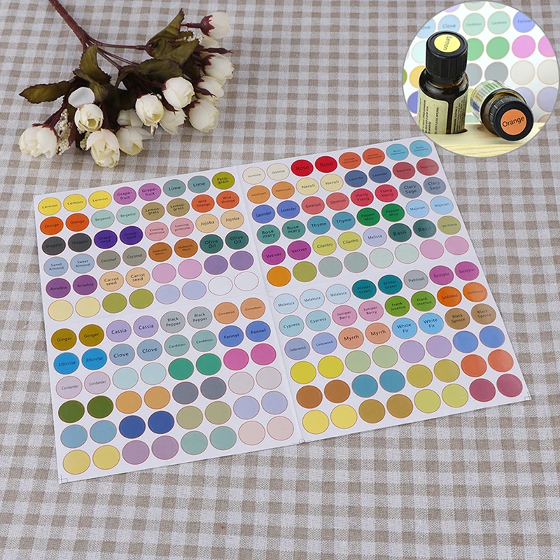 

192Pcs/Sheet Colorful Essential Oil Bottle Cap Lid Label Pre-printed Essential Oil Bottles Cap Lid Labels Round Circle Stickers