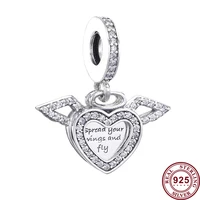100 925 sterling silver charm creative angel wing love pendant fit pandora women bracelet necklace diy jewelry