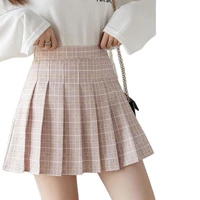 oem new spring summer women skirts student girl striped pleated waist female sweet mini dance plaid black white pink skirt