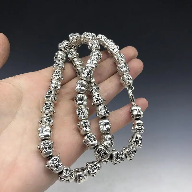 Коллекция китайское древнее тибетское серебро буддизм ожерелье из бисера.
