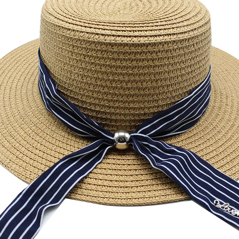 

Spring Summer Sun Hat College Style Pearl Striped Small Fresh Straw Hat Female Outdoor Beach Hat Sunscreen Sunshade Panama Cap