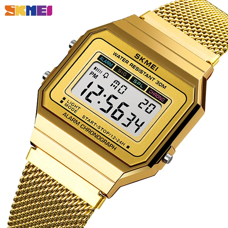 

Часы наручные SKMEI мужские спортивные с тонким циферблатом, цифровые водонепроницаемые светодиодсветодиодный, с браслетом из нержавеющей с...