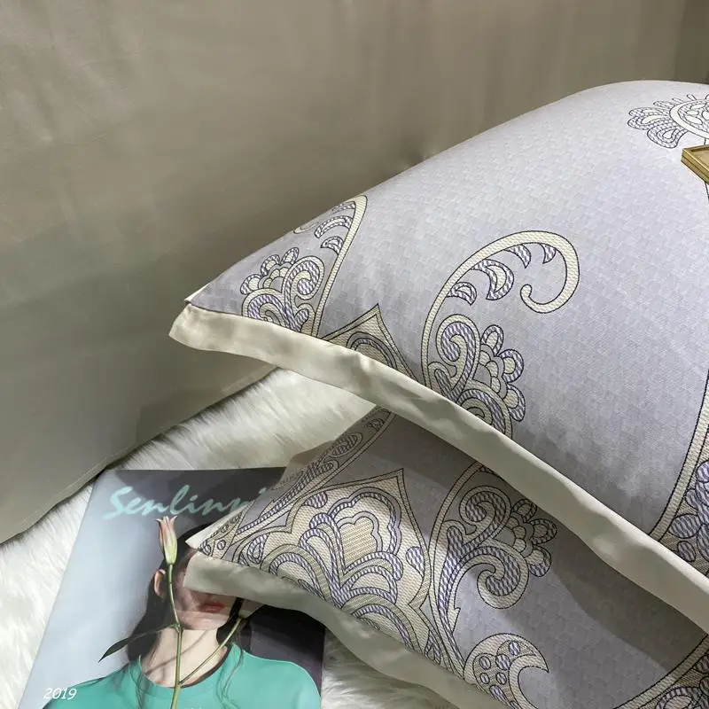

100% pure silk Floral Luxury European style Duvet cover Gray Adult King size Queen Bed sheet Bedding set Pillowcases