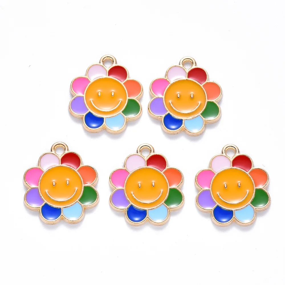

10pcs Sunflower with Smiled Charms Colorful Alloy Enamel Flower Pendants for DIY Necklace Earrings Keychain Accessories Crafts