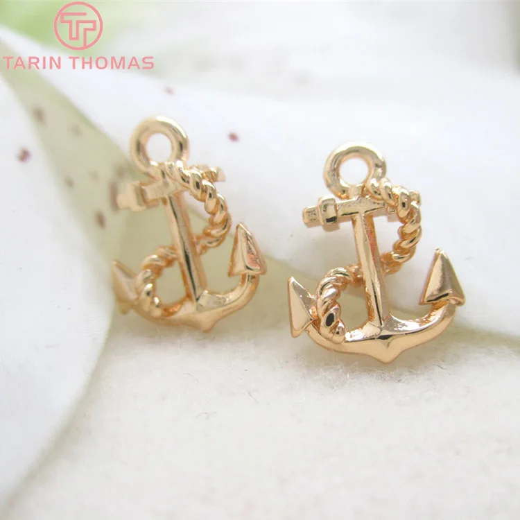 

10PCS 8x11.5MM 24K Champagne Gold Color Plated Brass Anchor Charms Pendants High Quality Diy Jewelry Accessories