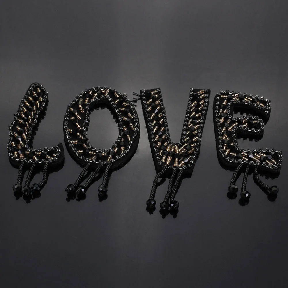1set Rhinestone LOVE letters beaded Embroidery Fabric Applique Patch Sew Dress Cloth bag shoes Decorate Accessory DIY - купить по