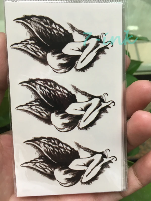Водостойкая Временная тату-наклейка тату черного дьявола ангела водная