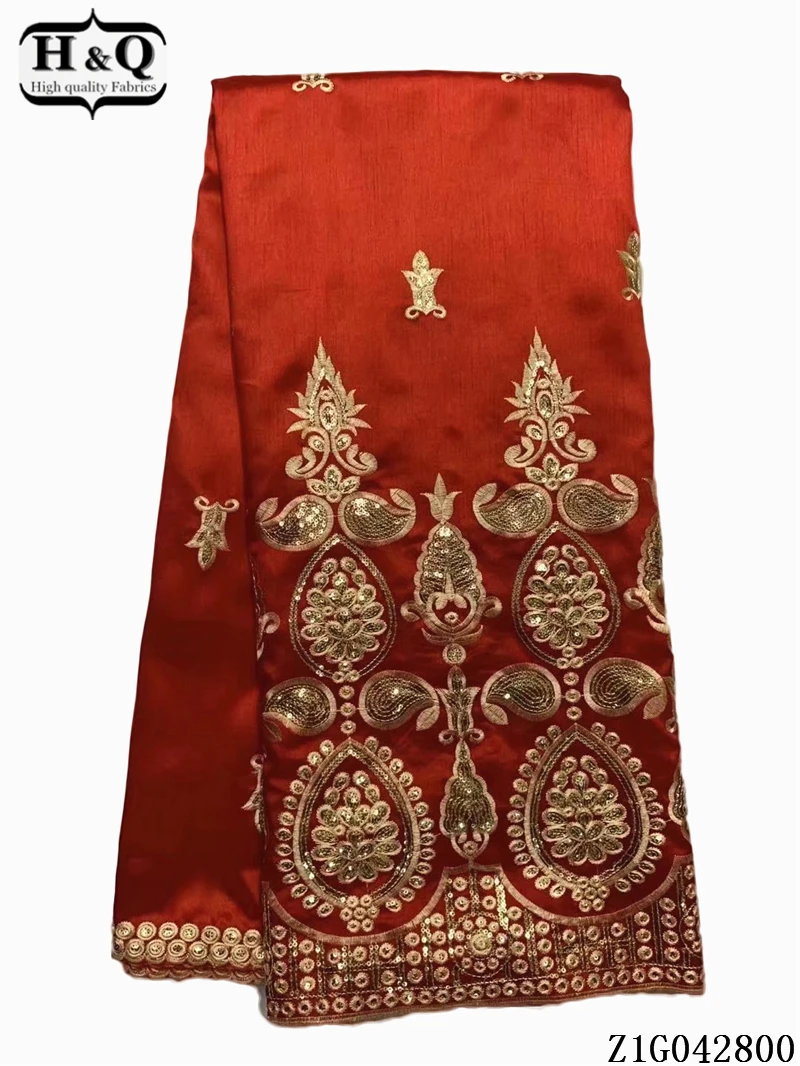 

H&Q African George Fabric 5 Yards Indian Raw Silk George Wrappers Hot Nigerian Lace Fabrics With Blouse For Party Wedding Dress
