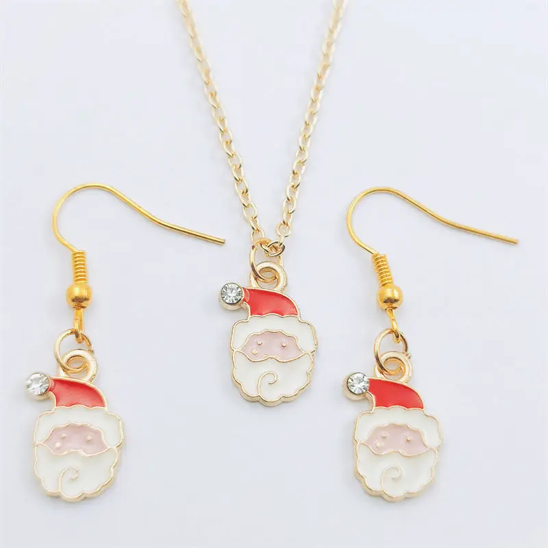 

New Santa Claus Charm Gold Earring Necklace Sets Jewelry Set Retro Vintage Antique,Fashion Women Christmas Birthday Girl Gift
