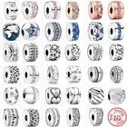 Лидер продаж, блестящие бусины-зажимы из серебра 925 пробы со звездами, блестящим загадочным паве белого и розового циркона, подходят для оригинального браслета Pandora, женские Украшения