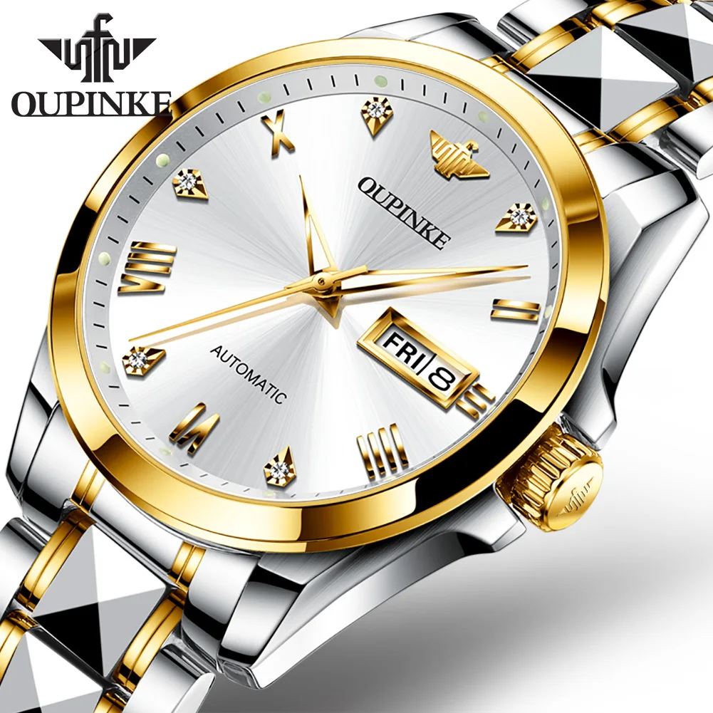 

Часы OUPINKE Мужские автоматические механические, роскошные деловые светящиеся наручные часы с сапфировым стеклом из вольфрамовой стали