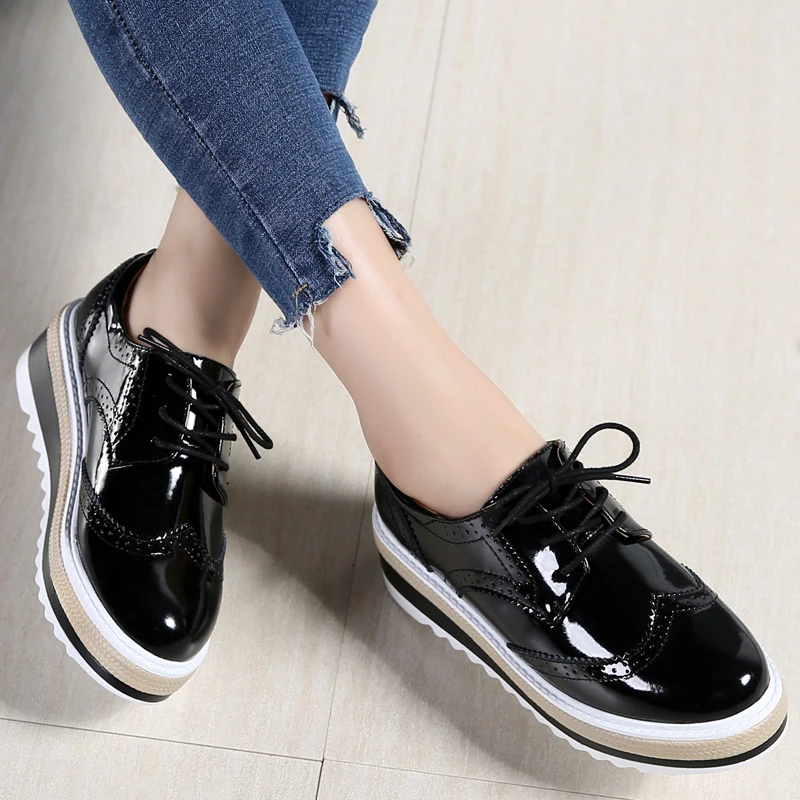 2019 г. весенние женские туфли оксфорды на платформе обувь из натуральной кожи с