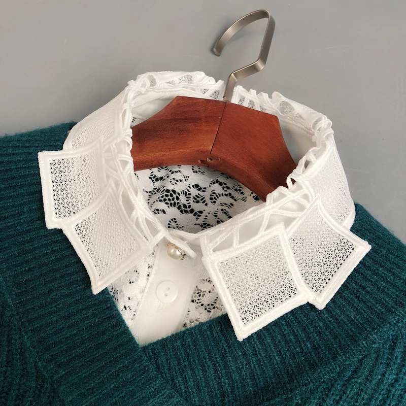 Поддельный ложный воротник женская блузка кружевной вырезанный квадратный