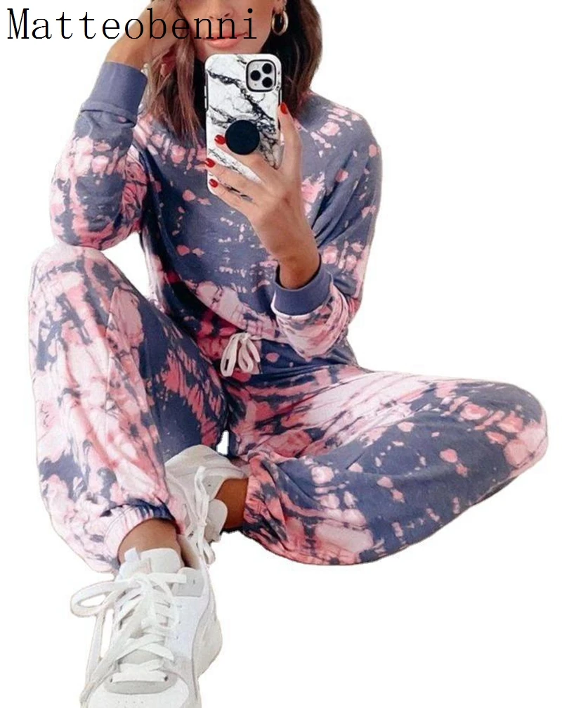 Свободная одежда для отдыха с галстуком-краской Женский повседневный комплект