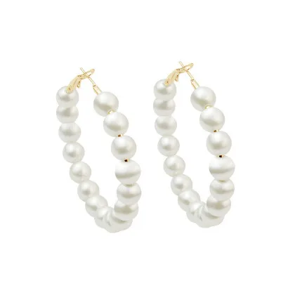 gold 5cm FIONTO, новинка, Boho, белые, имитация жемчуга, круглые, круглые, серьги-кольца, для женщин, золотые, большие серьги, корейское ювелирное изделие, массивные серьги CA4582 - Окраска металла: gold 5cm