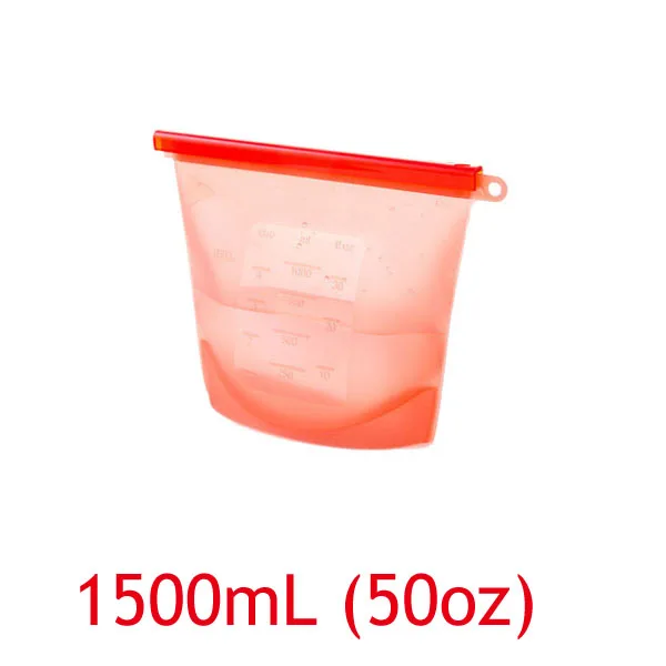 red-1500ml Кухонные многоразовые силиконовые сумки для хранения пищевых продуктов, BPA бесплатные пакеты для сохранения пищевых продуктов, герметичные пакеты для хранения замороженных продуктов на холодильник - Цвет: red-1500ml