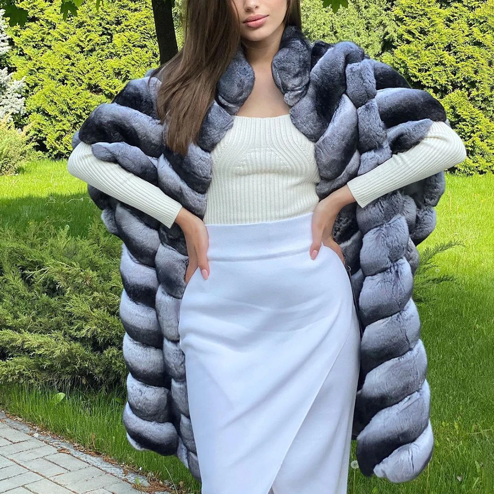2022 Winter New Real Rex Rabbit Fur Coat Long Length Fashion Women Natural Rex Rabbit Fur Coat Stand Collar Luxury Fur Overcoat enlarge