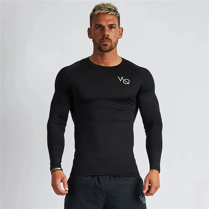 

New muscle men's gyms bodybuilding sportswear brand men's long-sleeved T-shirt outdoor leisure exercise tight round neck top