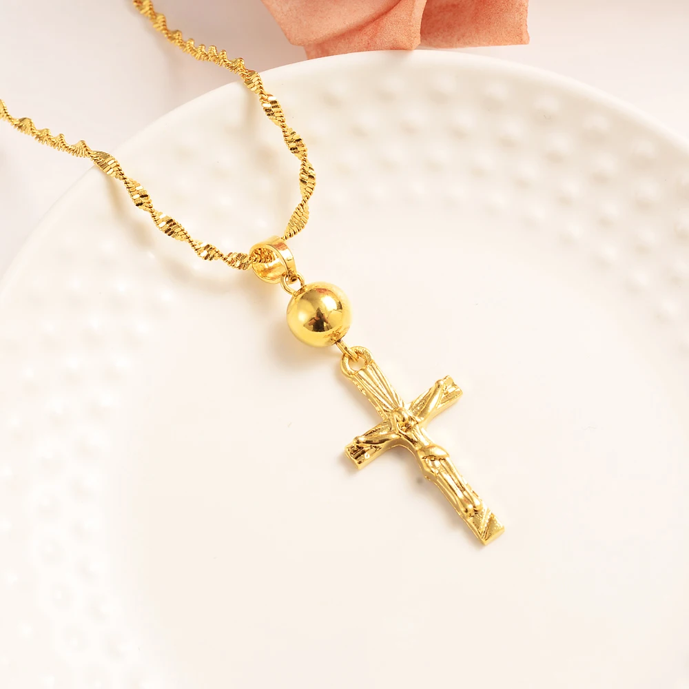 Золотые бусины крест ожерелье кулон инри Иисус распятие христианство