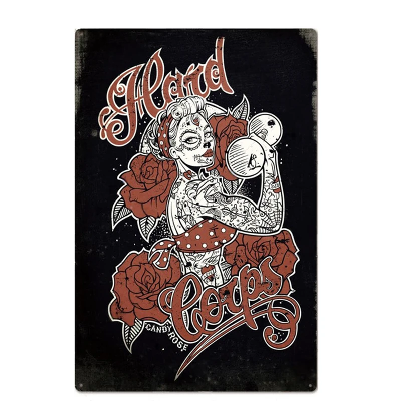Tattoo Tin Sign Vintage Studio Store Wall Decor Sexy Lady Girls Metal Signs Man Cave Pin Up Plate Poster Plaques | Дом и сад