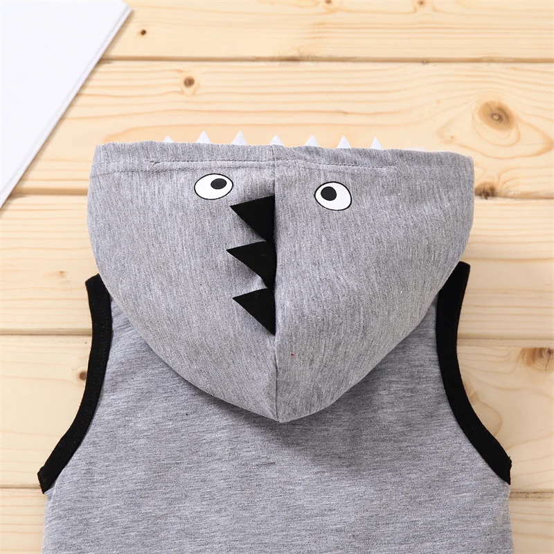 

Toddlers Summer Fashion Outfits 1-3 Years Old Baby Sleeveless Hooded Shark Printed Pullover & Elastic Shorts