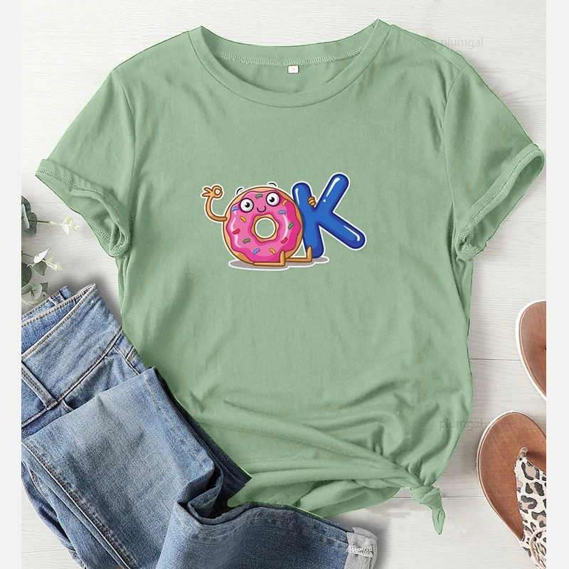 Женская футболка с принтом еда Милая пончики ОК коротким рукавом эстетическая