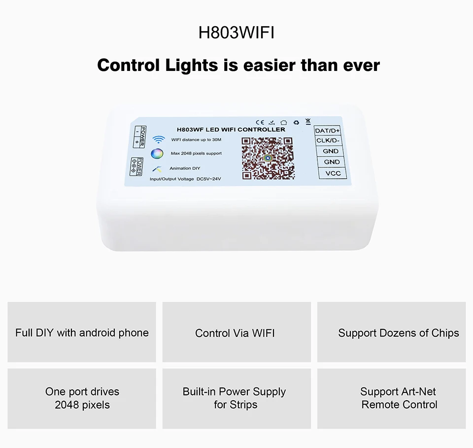 H803 WIFI светодиодный контроллер Полноцветный DIY диск макс. 2048 пикселей Поддержка