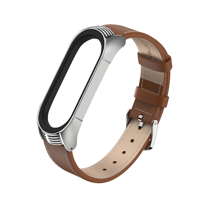 brown silver Mi Band 4 ремешок из натуральной кожи для Xiaomi mi Band 3 браслет mi band 4 3 браслеты стиль ремешок mi jobs дизайн - Цвет: brown silver