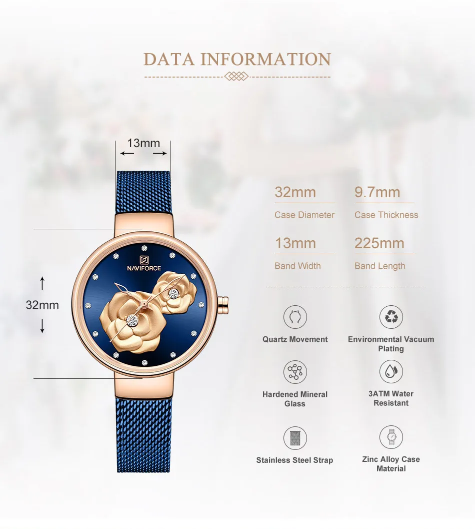 NAVIFORCE женские часы Лидирующий бренд Роскошные синие розовое золото наручные