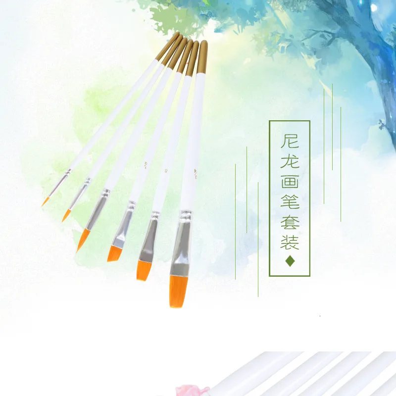 6PCS/SET Nylon Wood Handle Oil Painting Brush Painting Tools Art Stationery School Supplies