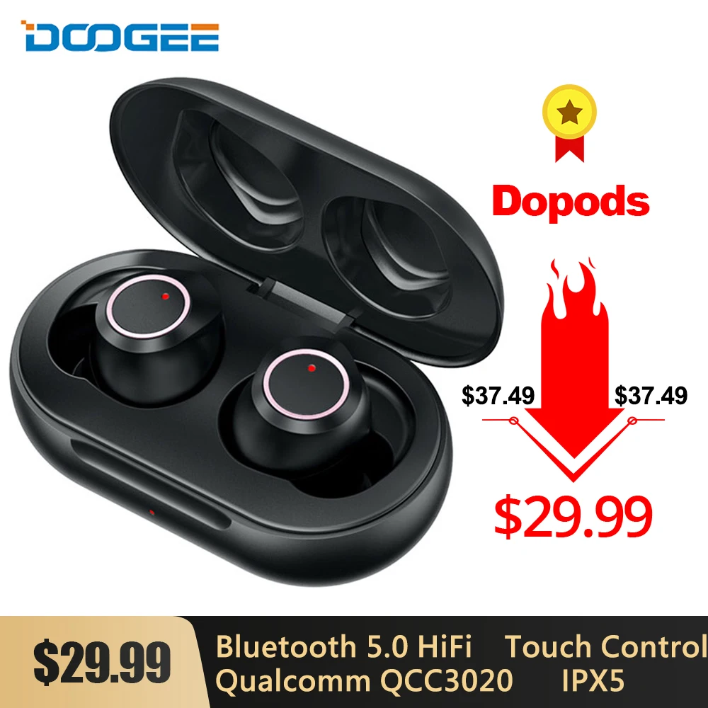 Doogee Dopods Bluetooth 5 0 HiFi Beat наушники TWS CVC 8 с QCC3020 APTX 24H Play time голосовой помощник