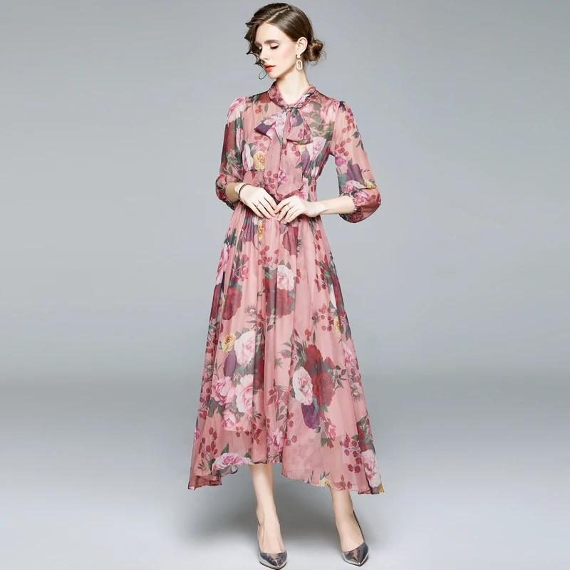 Женское модельное Платье макси с цветочным принтом длинное шифоновое платье