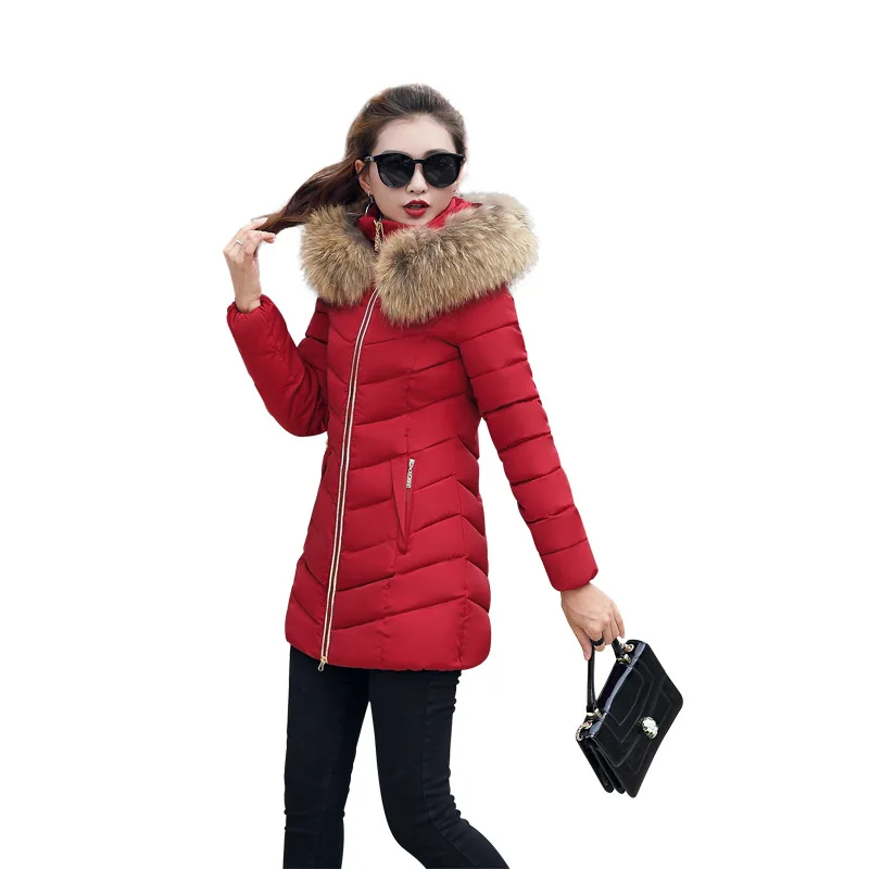 

2020 autumn winter women s bubble coats jacket hooded fur collar windproof warm parkas fashion mujer cloth plus size red slim