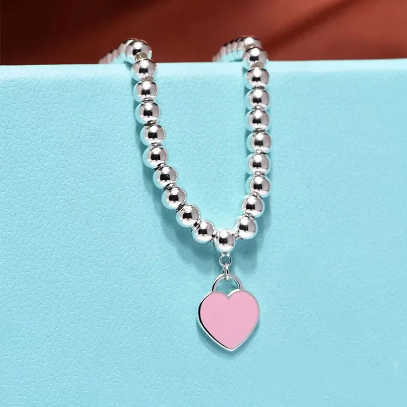 

Classic Original Love Bracelet 1: 1 S925 Sterling Silver Enamel Red Heart Blue Heart Pendant Valentine's Day Romantic Gift