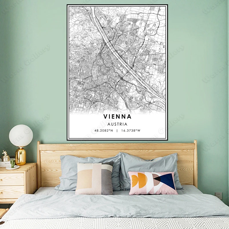 Черно-белая карта австрийского города вены плакат HD печать на стене искусство