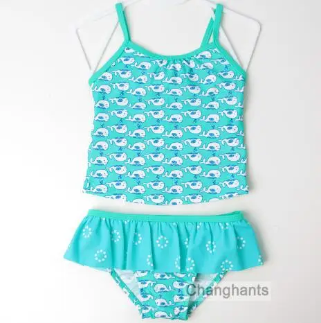 Mint green Купальный костюм из 2 предметов для девочек, зеленый с рисунком маленькой рыбки, для детей от 2 до 7 лет, детский купальный костюм, детский летний пляжный комплект бикини, детский танкини - Цвет: Mint green