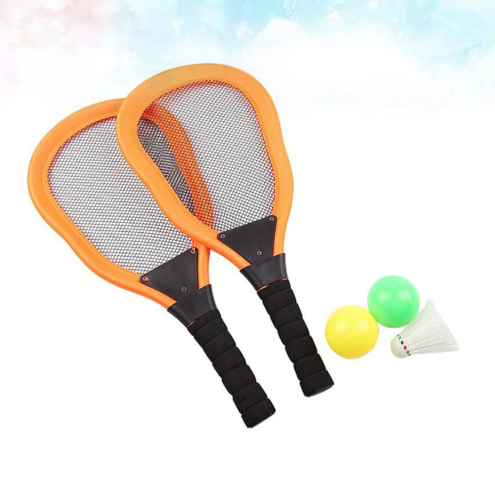 

5pcs Sports Children's Cloth Art Tennis Racket Badminton Beach Racket Kids Outdoor Supplies (Red 2pcs Racket + 1pc Badminton