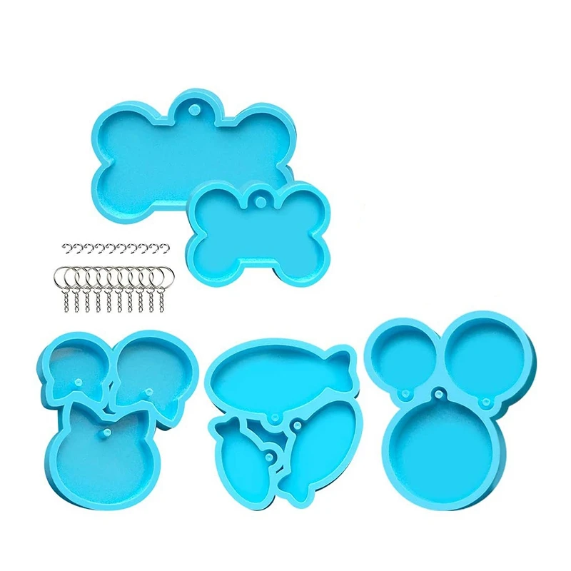 

LBER 5 Pieces Dog Bone Shaped Tag Molds for Resin,Cat Tag Keychain Silicone Resin Molds with 10Pcs Keyrings,Dog Tag Molds