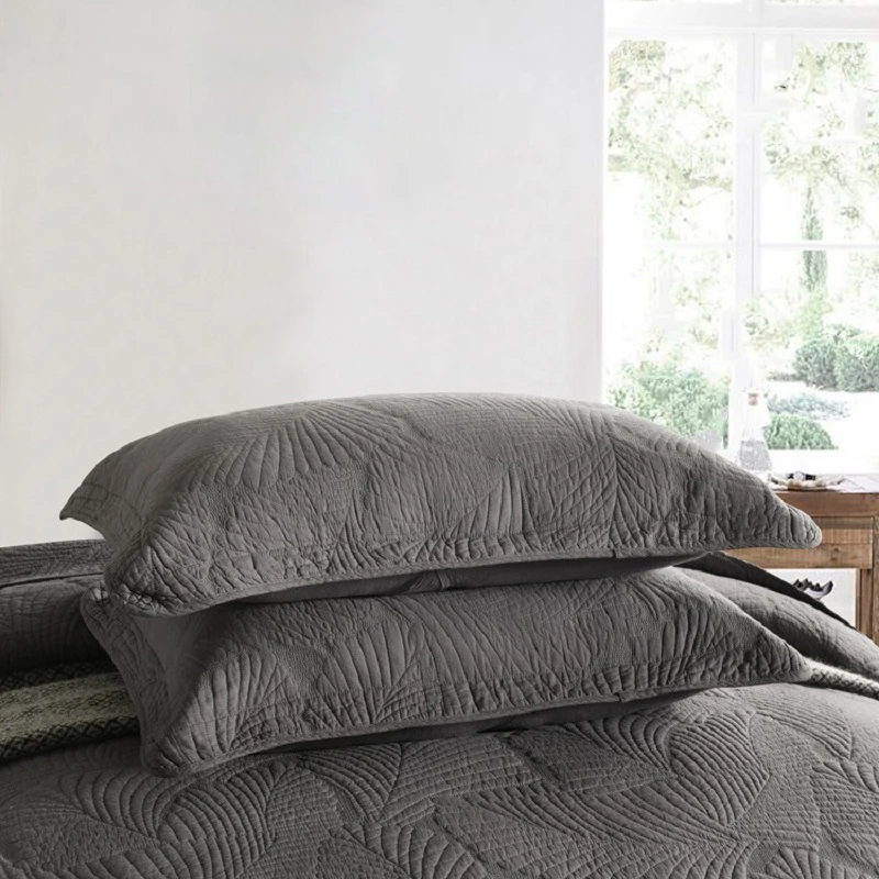 Комплект постельного белья из 3 предметов однотонное хлопковое покрывало с