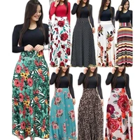 hot selling xl womens dress patchwork retro floral dresses casual o neck short sleeved bohemian beach vestidos